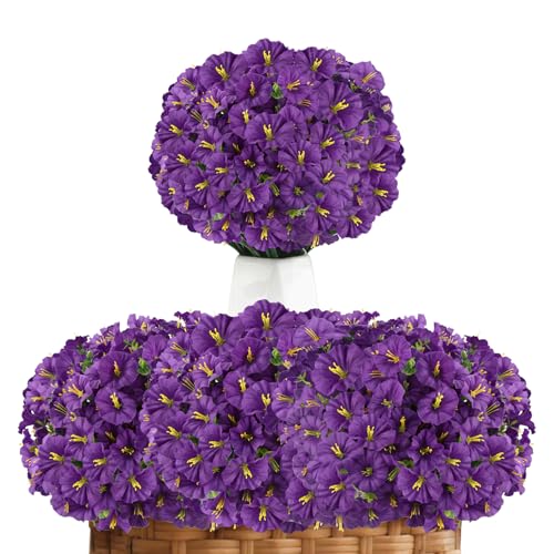 ddckj 8 Bündel Künstliche Blumen Draußen Wetterfest Kunstblumen Wie Echt Petunien Künstliche Balkonpflanzen für Balkonkasten Garten (Violett) von ddckj