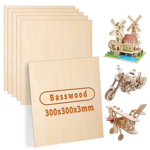 ddckj Sperrholzplatte 3mm Lindenholz 30 x 30 cm 6Stück Laser Holz für DIY Brandmalerei Malen Laserbearbeitung Bastelarbeiten Modellbau Leeres Sperrholzplatten von ddckj