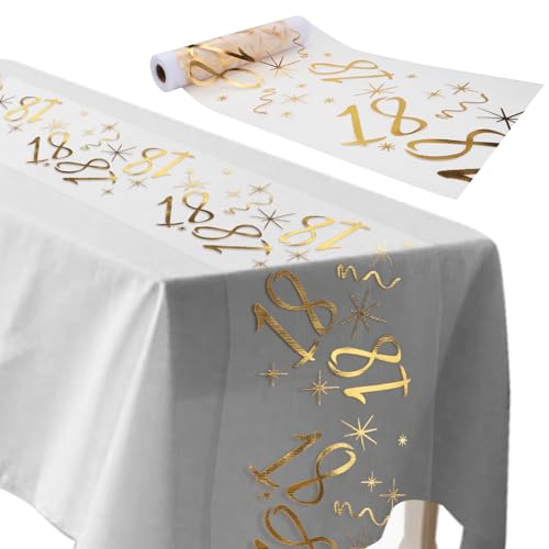 ddckj Tischläufer 18 Geburtstag 28 cm x 10 m Tischdeko Geburtstag Zuschneidbar Tischläufer Gold Männer und Frauen für Geburtstagsparty Jubiläumsfeier von ddckj