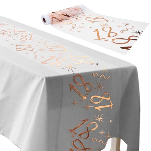 ddckj Tischläufer 18 Geburtstag Deko 28 cm x 10 m Tischdeko Geburtstag Zuschneidbar Tisch Deko Roségold Männer und Frauen für Geburtstagsparty Jubiläumsfeier von ddckj