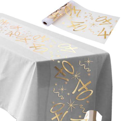 ddckj Tischläufer 40 Geburtstag 28 cm x 10 m Tischdeko Geburtstag Zuschneidbar Tischläufer Gold Männer und Frauen für Geburtstagsparty Jubiläumsfeier von ddckj