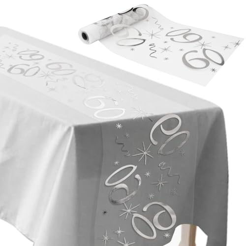 ddckj Tischläufer 60 Geburtstag 28 cm x 10 m Tischdeko Geburtstag Zuschneidbar Tisch Deko Silbrig Männer und Frauen für Geburtstagsparty Jubiläumsfeier ddckj Tischläufer 60 Geburtstag 28 cm x 10 m Tischdeko Geburtstag Zuschneidbar Tisch Deko Silbrig Männer und Frauen für Geburtstagsparty Jubiläumsfeier von ddckj