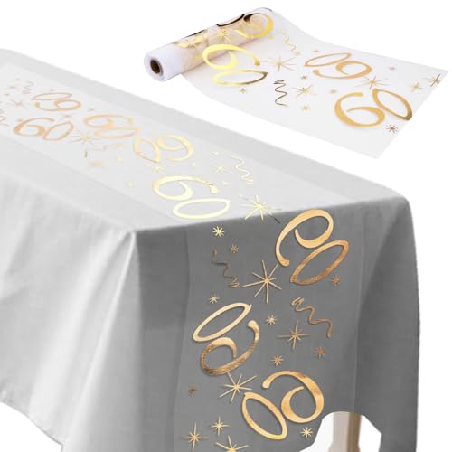 ddckj Tischläufer 60 Geburtstag 28 cm x 10 m Tischdeko Geburtstag Zuschneidbar Tischläufer Gold Männer und Frauen für Geburtstagsparty Jubiläumsfeier ddckj Tischläufer 60 Geburtstag 28 cm x 10 m Tischdeko Geburtstag Zuschneidbar Tischläufer Gold Männer und Frauen für Geburtstagsparty Jubiläumsfeier von ddckj