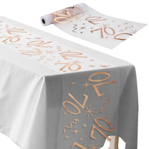 ddckj Tischläufer 70 Geburtstag 28 cm x 10 m Tischdeko Geburtstag Zuschneidbar Tisch Deko Roségold Männer und Frauen für Geburtstagsparty Jubiläumsfeier von ddckj