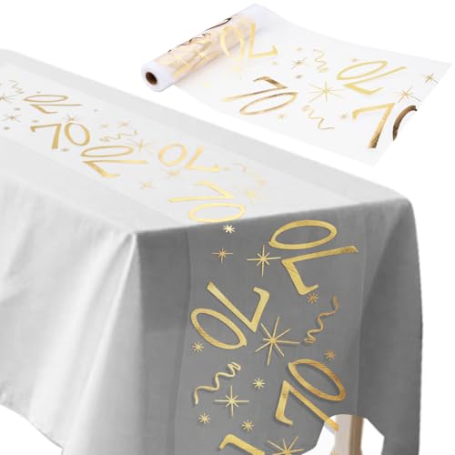 ddckj Tischläufer 70 Geburtstag 28 cm x 10 m Tischdeko Geburtstag Zuschneidbar Tischläufer Gold Männer und Frauen für Geburtstagsparty Jubiläumsfeier von ddckj