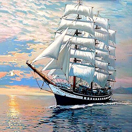 ddpoa 5D Diamond Painting Kits Segelschiff Stickerei Kreuzstich Home Decor Rahmenloses Mosaik Round Diamond 40X50Cm von ddpoa