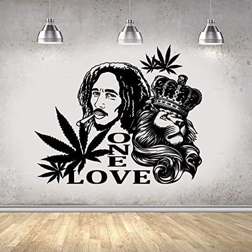 69X57Cm Vinyl Wandtattoo Bob Marley Lion One Liebe Wandaufkleber Reggae Musik Wandkunst Wandbilder Abnehmbares Poster Home Art Design Dekor von ddwan