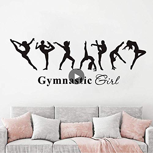 Tänzerinnen Vinyl Wandaufkleber Gymnastic Girl Silhouette Wandtattoo Gym Studio Fitness Club Dekoration Wandkunst Poster 57X20 Cm von ddwan