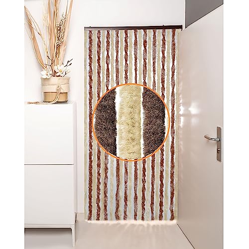 de facto Flauschvorhang Braun/Weiß 56x200 cm Türvorhang Chenille Fliegenschutz Camping Insektenschutz 100% Made in Italy von de facto