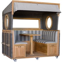 Gosch-Lounge Strandkorb 6-Sitzer Teak durchgeflochten PE Grey ERA Dessin 981 von deVries