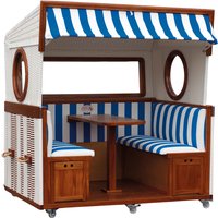 Gosch-Lounge Strandkorb 6-Sitzer durchgeflochten Mahagoni PVC Weiß ERA Dessin 991 von deVries