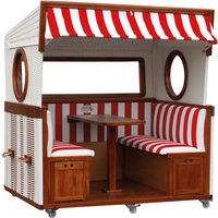 Gosch-Lounge Strandkorb 6-Sitzer durchgeflochten Mahagoni PVC Weiß ERA Dessin 992 Gosch-Lounge Strandkorb 6-Sitzer durchgeflochten Mahagoni PVC Weiß ERA Dessin 992 von deVries