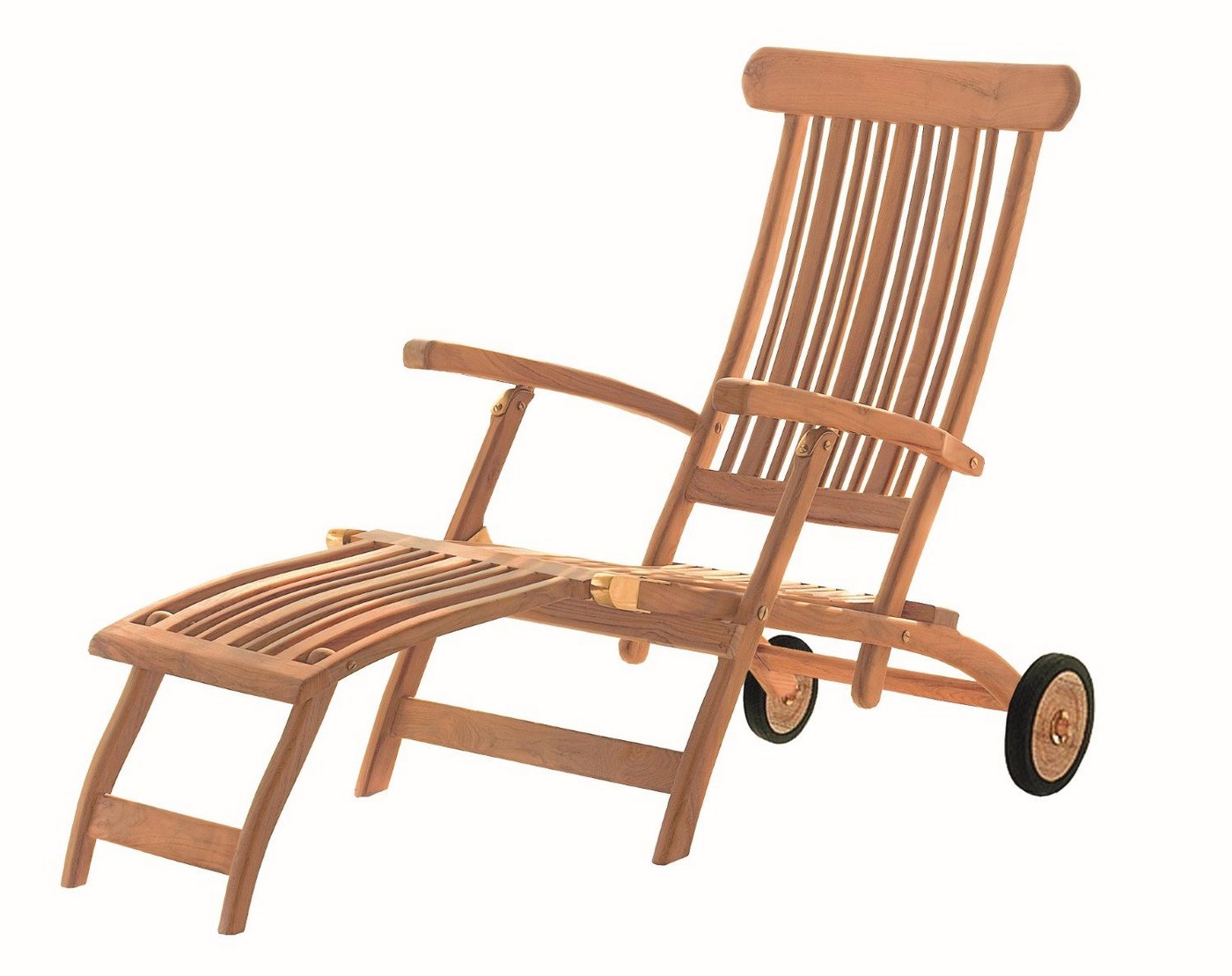deVries Gartenliege Deckchair Flores, Teakholz - mit Rollen - lange Armlehnen von deVries