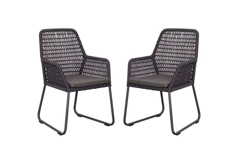 deVries Gartenstuhl Diningsessel Adora Rope - black dark grey (2er Set, 2 St), Gestell Aluminium, Sitzkissen, Rope von deVries