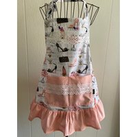 Hübsche Damen Schürze Rosa Und Weiß Vintage Stil, Verstellbares Halsband, Geteilte Tasche, Kochen Reinigung, Basteln, Geschenk von deannakay