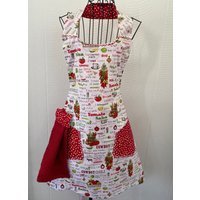 Vintage Stil 1950Er Damen Wendeschürze, Cowboy Chili in Rot Und Weiß, Kammbestickter Säumer Mit 8 Taschen, Kochreinigung, Basteln, Geschenk von deannakay