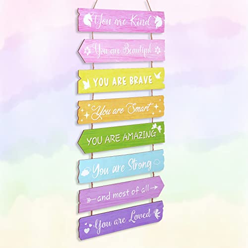 decalmile 8 Stück Wandschilder Hängeschilder Einhorn Regenbogen Motivation Spruch Holzschild Hängende Kinder Positiv Zitat Holz Wand Dekoration für Kinderzimmer Kindergarten von decalmile