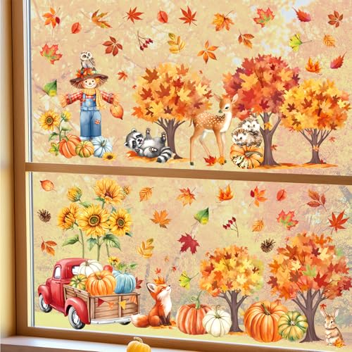 decalmile Fensteraufkleber Herbst Blätter Waldtiere Baum Fenster Abziehbilder Ahornblätter Kürbis Lastwagen Hirsche Fensterbilder Anti-Kollision Fenstersticker Glas Herbstdeko Aufkleber decalmile Fensteraufkleber Herbst Blätter Waldtiere Baum Fenster Abziehbilder Ahornblätter Kürbis Lastwagen Hirsche Fensterbilder Anti-Kollision Fenstersticker Glas Herbstdeko Aufkleber von decalmile
