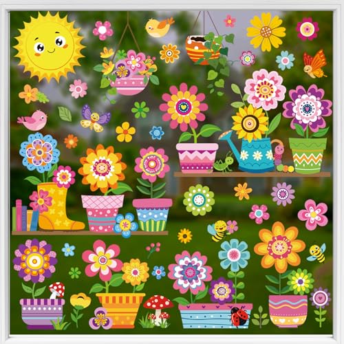 decalmile Fensteraufkleber Kinder Frühling Sommer Blumen Fenster Abziehbilder Sonne Topfpflanze Vögel Anti-Kollision Fenstersticker Glas Fensterdeko Aufkleber decalmile Fensteraufkleber Kinder Frühling Sommer Blumen Fenster Abziehbilder Sonne Topfpflanze Vögel Anti-Kollision Fenstersticker Glas Fensterdeko Aufkleber von decalmile