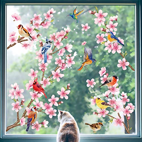 decalmile Fensteraufkleber Blumen Ast Fenster Abziehbilder Kirschblüte Vögel Fensterbild Dusche Glas Fensterdeko Aufkleber von decalmile