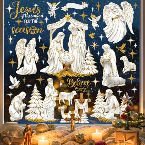 decalmile Fensterbilder Nativity Krippe Jesus Fensteraufkleber Weihnachten Weihnachtskrippe Engel Fenster Abziehbilder Christliche Religiös Anti-Kollision Fenstersticker Glas Fensterdeko Aufkleber decalmile Fensterbilder Nativity Krippe Jesus Fensteraufkleber Weihnachten Weihnachtskrippe Engel Fenster Abziehbilder Christliche Religiös Anti-Kollision Fenstersticker Glas Fensterdeko Aufkleber von decalmile