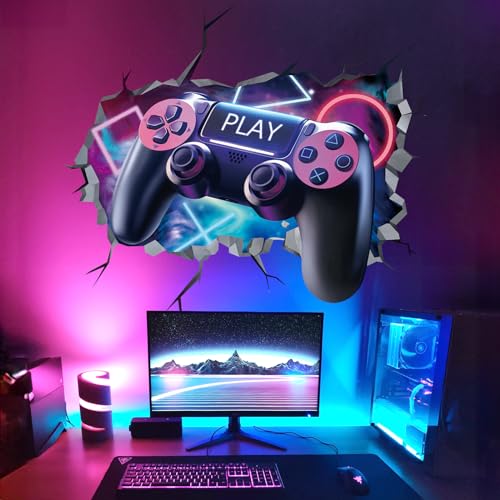 decalmile Wandtattoo 3D Gamer Durchbruch Junge Wandaufkleber Gaming Controller Wandsticker Jugendliche Schlafzimmer Spielzimmer Wanddeko von decalmile