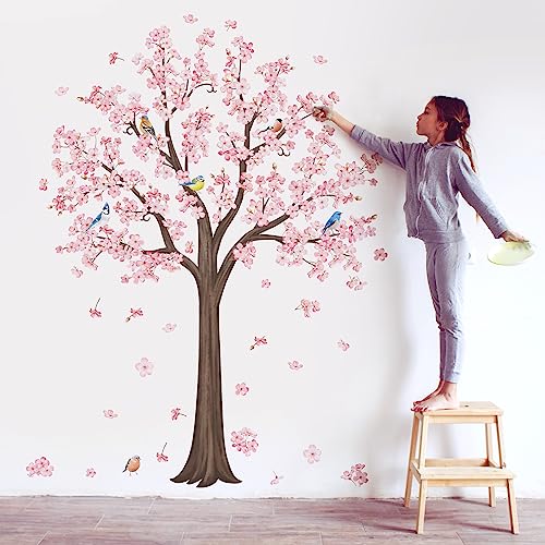 decalmile Wandtattoo Baum Groß Kirschbaum Wandaufkleber Kirschblüte Blumen Rosa Wandsticker Schlafzimmer Wohnzimmer Kinderzimmer Wanddeko (H:170cm/66.92Inches) von decalmile