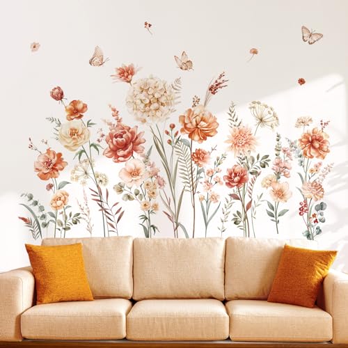 decalmile Wandtattoo Blumen Boho Wandaufkleber Garten Blume Gras Pflanzen Wandsticker Kinderzimmer Wohnzimmer Schlafzimmer Wanddeko von decalmile