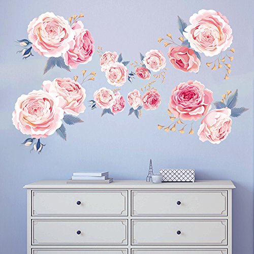 decalmile Wandtattoo Blumen Rosa Rosen Wandsticker Wohnzimmer Schlafzimmer Wanddeko (1 Pack) von decalmile