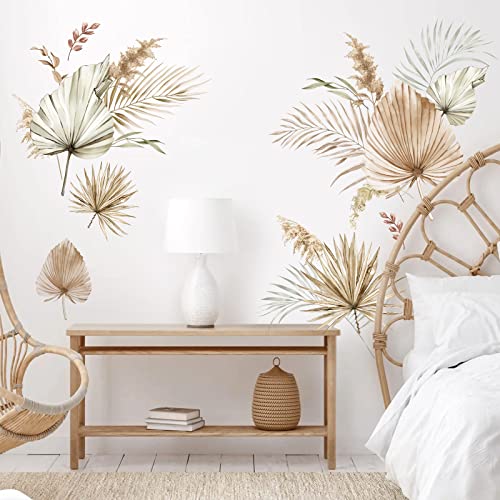 decalmile Wandtattoo Boho Palme Blätter Wandaufkleber Tropische Pflanzen Wandsticker Wohnzimmer Schlafzimmer Sofa Hintergrund Wanddeko von decalmile