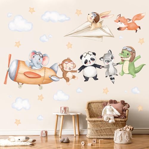 decalmile Wandtattoo Flugzeug Tier Wandaufkleber Elefant Panda Affe Wandsticker Babyzimmer Kinderzimmer Kindertagesstätte Wanddeko von decalmile