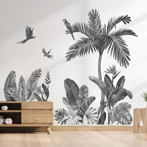 decalmile Wandtattoo Pflanzen Tropische Blätter Schwarz Wandaufkleber Baum Groß Palme Blätter Wandsticker Kinderzimmer Wohnzimmer Schlafzimmer Flur Wanddeko von decalmile