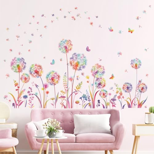 decalmile Wandtattoo Pusteblume Blumen Bunt Wandaufkleber Löwenzahn Pflanzen Blüten Schmetterling Wandsticker Wohnzimmer Babyzimmer Kinderzimmer Wanddeko von decalmile