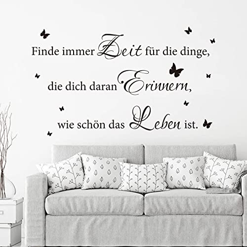 decalmile Wandtattoo Sprüche und Zitate Finde immer Zeit Wandaufkleber Schwarz Schmetterling Wandsticker Schlafzimmer Wohnzimmer Wanddeko von decalmile