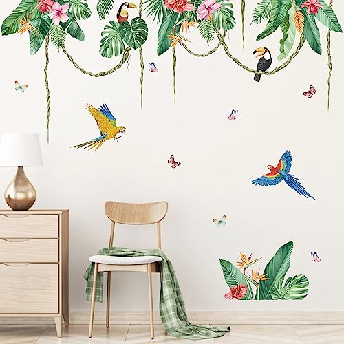 decalmile Wandtattoo Pflanzen Tropische Blätter Wandaufkleber Hängende Pflanzen Grün Rebe Wandsticker Kinderzimmer Wohnzimmer Schlafzimmer Wanddeko von decalmile