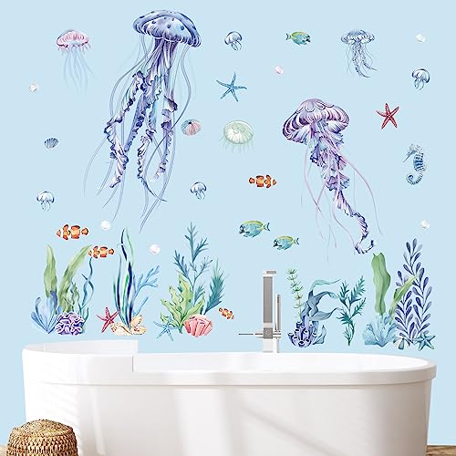 decalmile Wandtattoo Unter dem Meer Qualle Seetang Wandaufkleber Unterwasserwelt Fische Wandsticker Kinderzimmer Babyzimmer badezimmer Wanddeko von decalmile