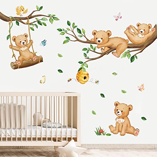 decalmile Wandtattoo Waldtiere Bär Wandaufkleber Baum Ast Tiere Wandsticker Babyzimmer Kinderzimmer Schlafzimmer Wanddeko von decalmile