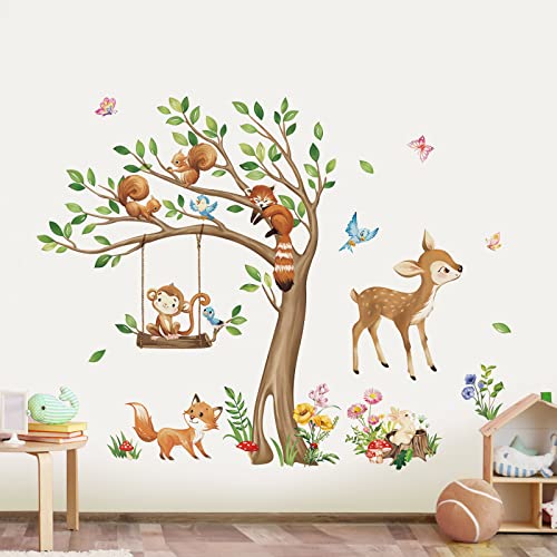 decalmile Wandtattoo Waldtiere Baum Wandaufkleber Hirsch Fuchs Affe Eichhörnchen Wandsticker Babyzimmer Kinderzimmer Schlafzimmer Wanddeko von decalmile