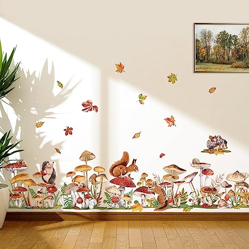 decalmile Wandtattoo Waldtiere Eichhörnchen Wandaufkleber Pilze Blätter Herbst Wandsticker Kinderzimmer Babyzimmer Schlafzimmer Wanddeko von decalmile