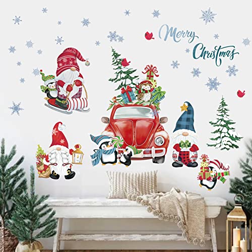 decalmile Weihnachten Fenster Wandtattoo Schneeflocke Weihnachtsmann Gnome Fensterbilder Wandsticker Weihnachten Kinderzimmer Fensteraufkleber Weihnachtsdekoration Fenster von decalmile