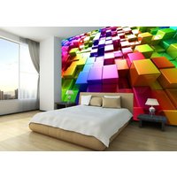 3D Regenbogen Farben Würfel Tapete Foto Wand Wandbild Home Wohnzimmer Deko Wandbedeckung, Wanddekoration von decalsst