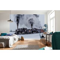 Dampf Zug Schiene Schnee Lokomotive Tapete Wandbild Foto Schlafzimmer Poster Dekoration Wandverkleidung, Wanddekoration von decalsst