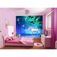 Einhorn Märchen Vögel Fantasy Tapeten Wandbild Foto Kinder Poster Dekoration Wandbekleidung, Wanddekoration von decalsst