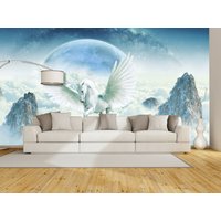 Einhorn Mond Fantasie Märchen Tapete Wandbild Foto Wand Home Room Poster Dekor Wandbedeckung, Wanddekoration von decalsst
