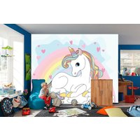 Einhorn Regenbogen Tapete Wandbild Kinderherz Mädchenzimmer Poster Deko Wandbedeckung, Wanddekoration von decalsst