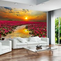 Flower River Sonnenuntergang Pflanze Himmel Wolken Foto Wallpaper Wandbilder Home Dekoration Wandverkleidung, Wanddekoration von decalsst