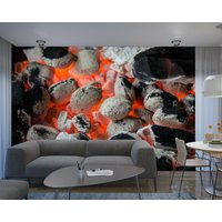 Kamin Kohle Feuer Warme Flammen Fototapete Wandbild Home Poster Dekoration Wandbedeckung, Wanddekoration von decalsst