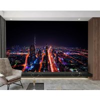 Nacht Wolkenkratzer Himmel Licht Stadt Home Wallpaper Wandbild Foto Zimmer Dekoration Wandbedeckung, Wanddekoration von decalsst