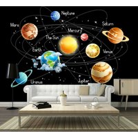 Raum Sterne Planeten Sonnensystem Erde Tapete Wandbild Foto Kinder Kind Poster Wandbedeckung, Wanddekoration von decalsst