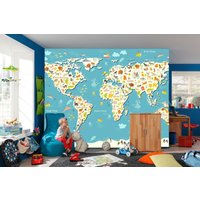 Tiere Weltkarte Ozean Tapete Wandbild Foto Kinder Spielzimmer Poster Wandbedeckung, Wanddekoration von decalsst